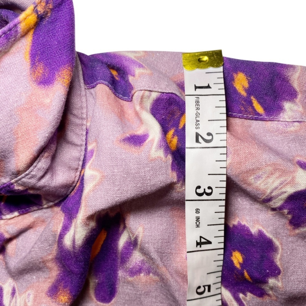 Open Edit Purple Floral Cropped Button Down Short Sleeve Women's Top - Picture 10 of 13